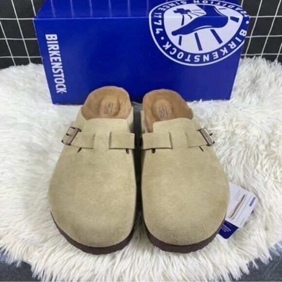 Birkenstock Boston taupe suede mule clogs - Picture 1 of 7